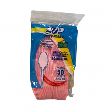 Colher Sobr Sert Plast C/50 Rosa